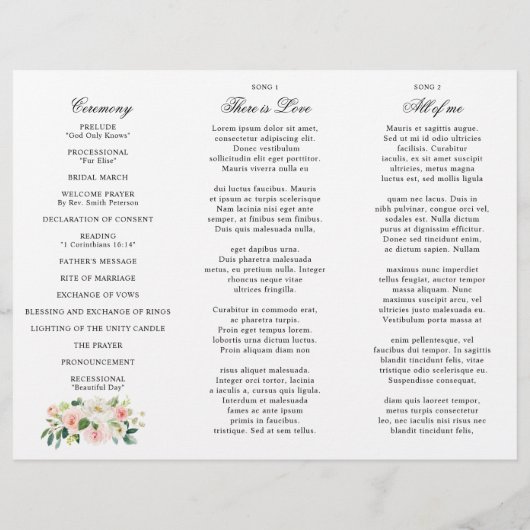 Pastel Blush Pretty Rose Floral Wedding Programme (Dos)