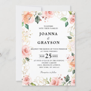 Pastel Blush Roos Floral Botanical Weddenschap Kaart