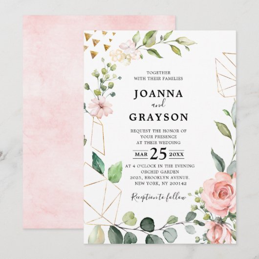 Pastel Blush Roos Floral Botanical Weddenschap Kaart (Voorkant / Achterkant)