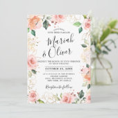 Pastel Blush Roos Floral Botanical Weddenschap Kaart (Staand voorkant)