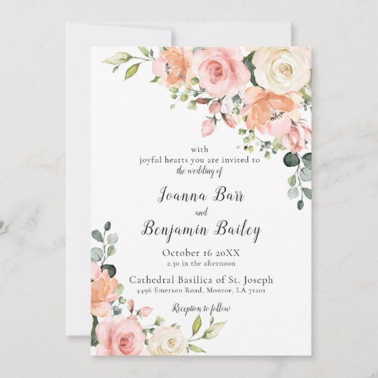 Pastel Blush Roos Floral Botanical Weddenschap Kaart (Voorkant)