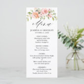 Pastel Blush Roos Floral Botanical Weddenschap Menu (Staand voorkant)