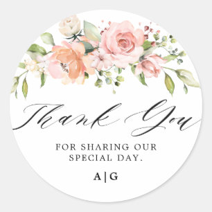 Pastel Blush Roos Floral Botanical Weddenschap Ronde Sticker