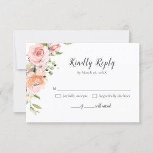 Pastel Blush Roos Floral Botanical Weddenschap RSVP Kaartje