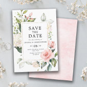 Pastel Blush Roos Floral Botanical Weddenschap Save The Date