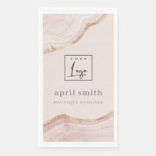 Pastel Blush Roos Gold Agate Marble Texture Logo Servet