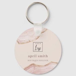 Pastel Blush Roos Gold Agate Marble Texture Logo Sleutelhanger
