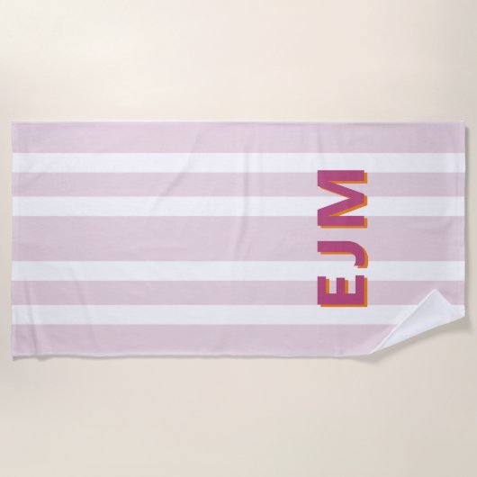 Pastel Blush rose moderne Monogram Beach Serviette (Devant)