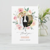 Pastel Blush Roze Bloemen Bruiloft Foto Collage Bedankkaart (Staand voorkant)