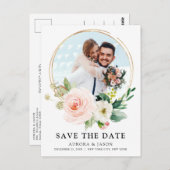 Pastel Blush  Roze botanisch sparen Datum P Briefkaart (Voorkant / Achterkant)