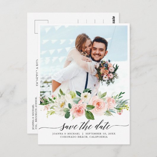 Pastel Blush  Roze botanisch sparen op datum Briefkaart (Voorkant / Achterkant)