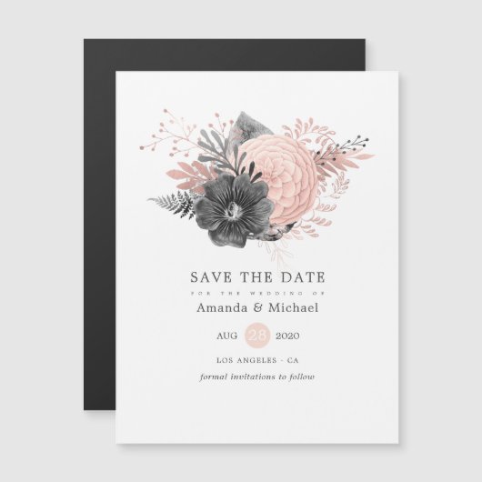 Pastel Blush roze en Charcoal Black Sla de datum o Magnetische Uitnodiging (Voorkant / Achterkant)