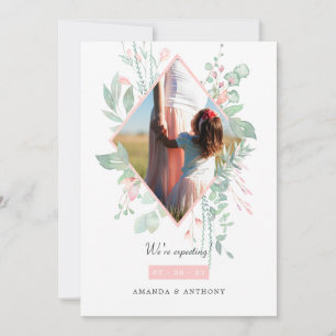 Pastel Blush Roze en Greenery Fotozwangerschap Aankondiging