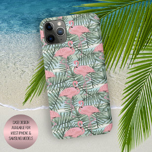 Pastel Blush Roze Flamingo's Palmbladeren Patroon iPhone 15 Pro Max Hoesje