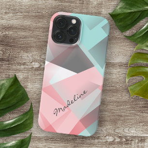 Pastel Blush Roze Mint Groen Grijs Mozaïek Patroon iPhone 13 Pro Max Hoesje