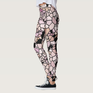 Pastel blush roze violet mozaïekpatroon terugzett leggings