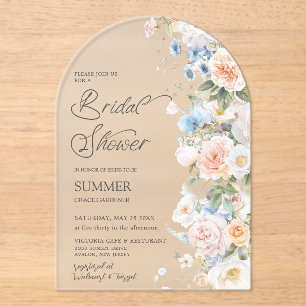 Pastel Blush Wit Blauw Floral Vrijgezellenfeest Ar Acryl Uitnodigingen