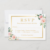 Pastel Blushing Pink Floral Gold Lijst RSVP Kaartje (Voorkant)