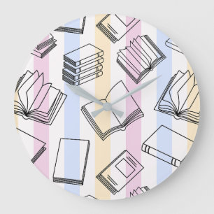 Pastel Boekpatroon Ronde Wandklok Grote Klok