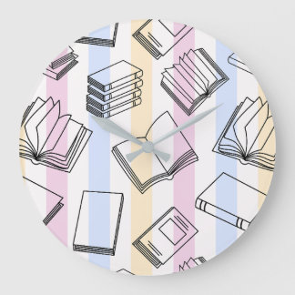 Pastel Boekpatroon Ronde Wandklok Grote Klok
