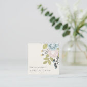 Pastel Boho Blush Blue Green Leafy Floral QR Code Vierkante Visitekaartje (Staand voorkant)