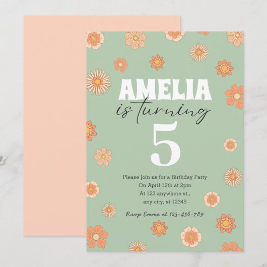 Pastel Boho Daisy Anniversaire Invitation Quel Âge (Devant / Derrière)