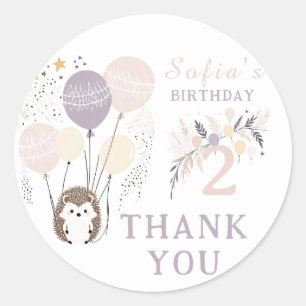 Pastel Boho Hedgehog en Ballonnen Verjaardag Ronde Sticker