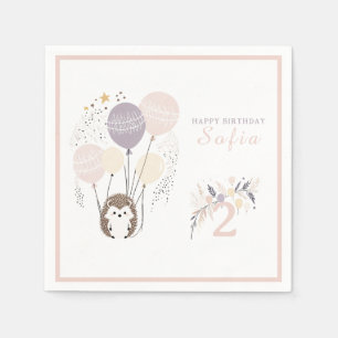 Pastel Boho Hedgehog en Ballonnen Verjaardag Servet