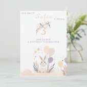 Pastel Boho Konijn en Ballonnen Verjaardag Kaart (Staand voorkant)