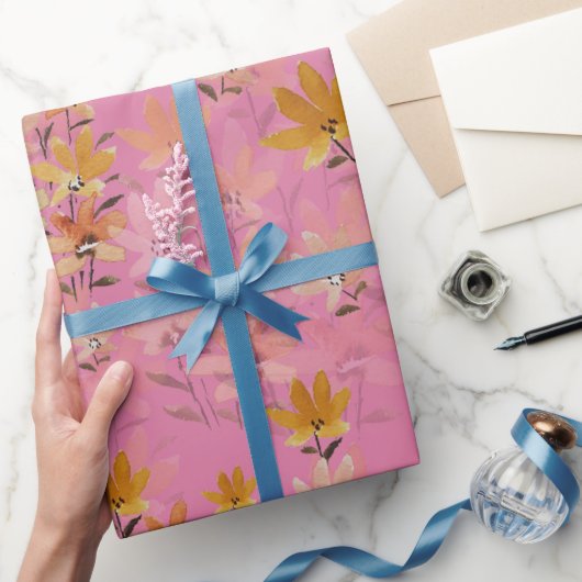 Pastel Boho Mosterd Roze Wildflowers Cadeaupapier (Geschenken)