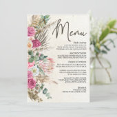Pastel Boho Neutraal Bloemend Huwelijksmenu Menu (Staand voorkant)