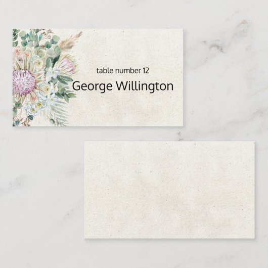 Pastel Boho Neutral Floral Mariage Carte Place (Devant / Derrière)