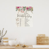 Pastel Boho Neutral Floral Mariage Horaire Poster (Cuisine)