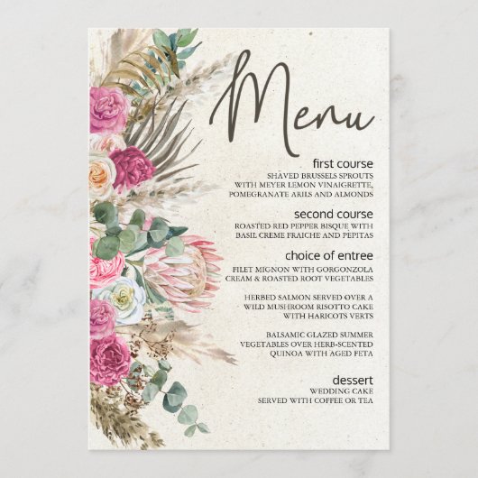 Pastel Boho Neutral Floral Menu Mariage (Devant)