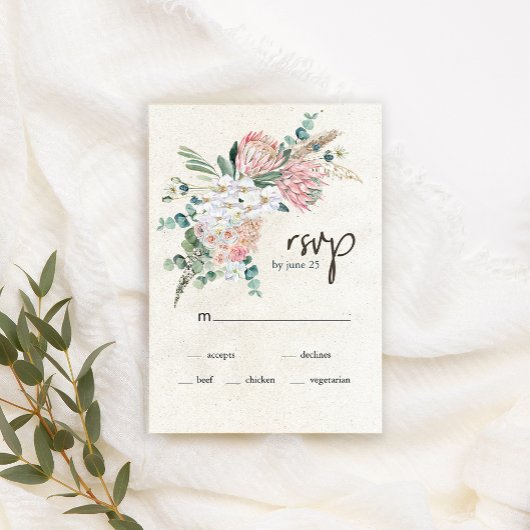 Pastel Boho Neutral Floral Wedding Carte RSVP