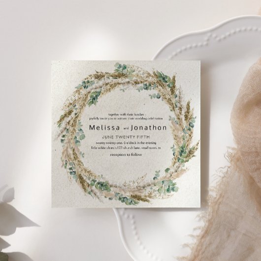 Pastel Boho Neutral Floral Wedding Invitation