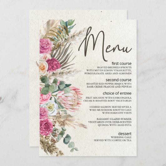 Pastel Boho Neutral Floral Wedding Menu (Voorkant / Achterkant)