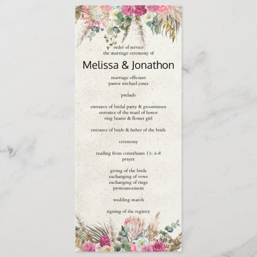 Pastel Boho Neutral Floral Wedding Programme (Devant)