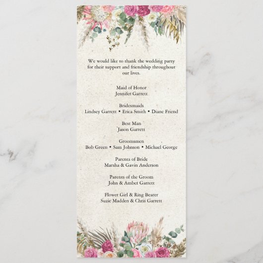 Pastel Boho Neutral Floral Wedding Programme Programma (Achterkant)