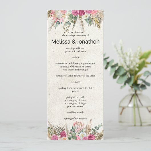 Pastel Boho Neutral Floral Wedding Programme Programma (Staand voorkant)