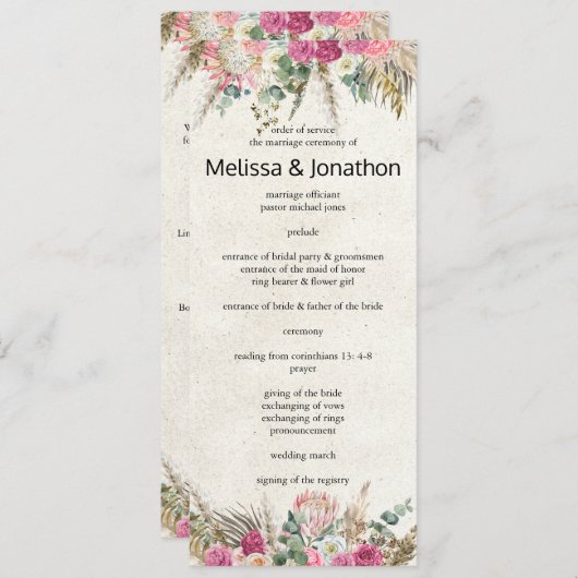 Pastel Boho Neutral Floral Wedding Programme Programma (Voorkant / Achterkant)