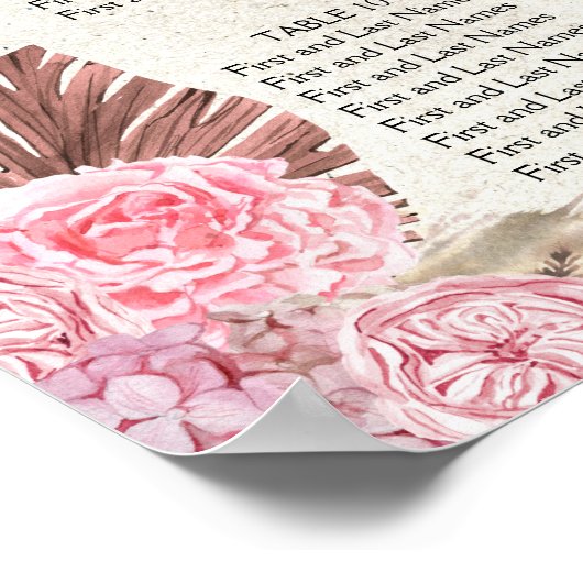 Pastel Boho Neutral Floral Wedding Seating Chart Poster (Hoek)