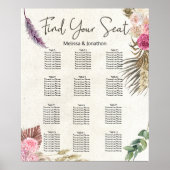 Pastel Boho Neutral Floral Wedding Seating Chart Poster (Voorkant)