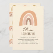 Pastel Boho Rainbow 2e Anniversaire Cartes d'Invit (Devant / Derrière)