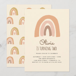 Pastel Boho Rainbow 2e Anniversaire Cartes d'Invit