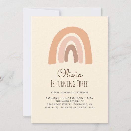 Pastel Boho Rainbow 3e Anniversaire Cartes d'Invit (Devant)