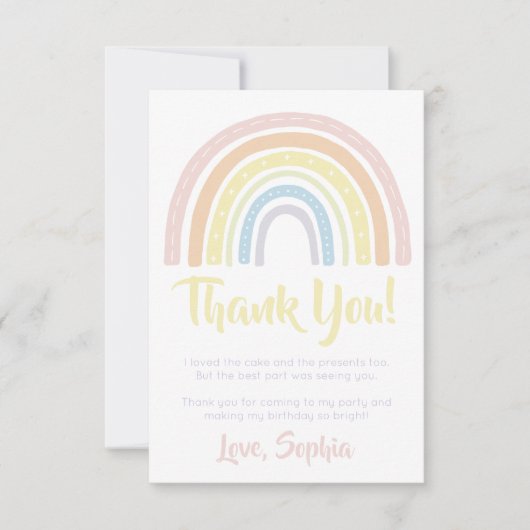 Pastel Boho Rainbow Birthday Hartelijk dank Bedankkaart (Voorkant)