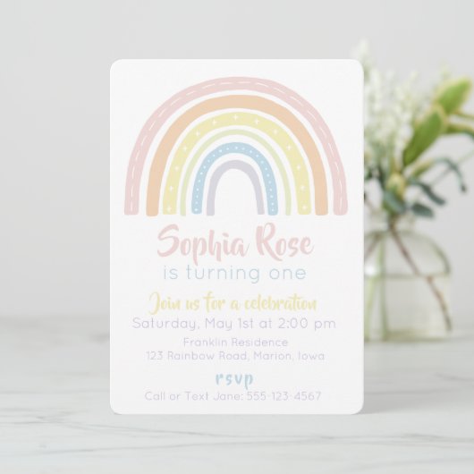 Pastel Boho Rainbow Invitation d'anniversaire (Debout devant)