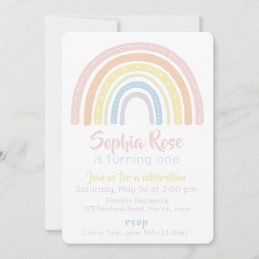 Pastel Boho Rainbow Invitation d'anniversaire (Devant)