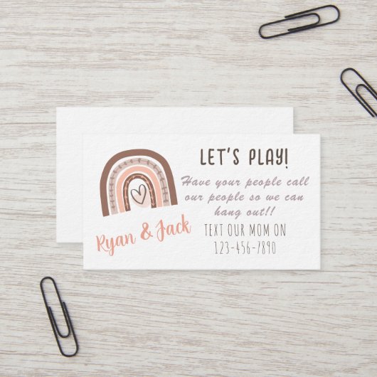 Pastel Boho Rainbow Kinder Play Date Calling Card Visitekaartje (Voorkant / Achterkant in situ)